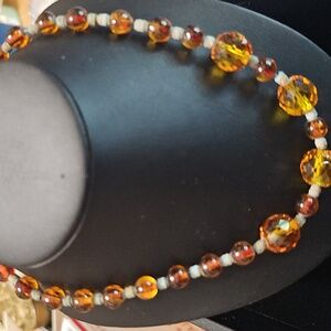 Czechoslovakian Graduated Amber Crystal Necklace